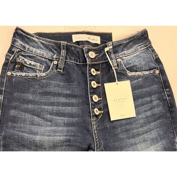 KanCan Curvy High Rise Ankle‎ Skinny Button Fly Jeans Women’s 3/25 Whiskered NWT - Picture 2 of 11